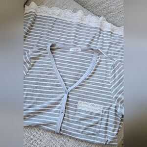 🎁Gray and White Striped Lace Trim Pj